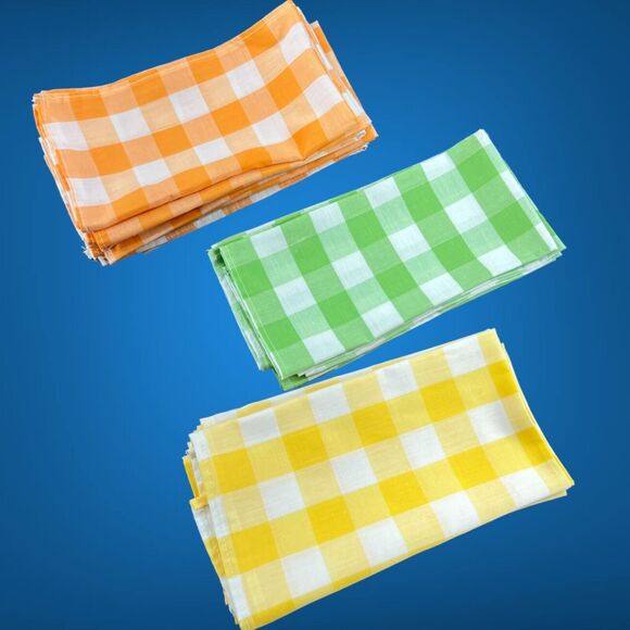 Cloth Napkins Colorful Checks Table Linens Dining 19 x 19" Cotton (18) Assorted - Picture 1 of 4